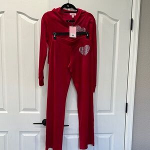Juicy Couture Red Lounge Set with Heart Accents